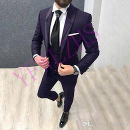 Handsome One Button Groomsmen Shawl Lapel Groom Tuxedos Men Suits Wedding/Prom/Dinner Best Man Blazer(Jacket+Pants+Tie+Vest) 1035