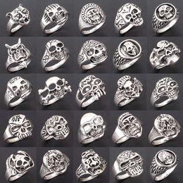 wholesale 50pcs/Lot Silver/Gold Plated Skull Rings Punk Rock Skeleton Ring for Men Women Fashion Jewellery mix styles brand new biker