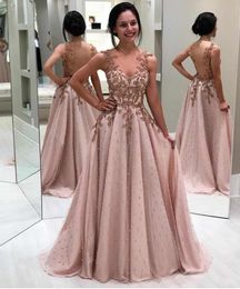 2020 Robe De Soiree Sexy Beaded Evening Dress Long Elegant Lace Appliques Evening Gowns Illusion Backless A Line Formal Party Dress