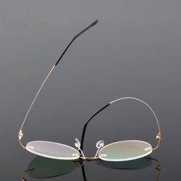 Wholesale-Retro Round Foldable Ultra-light Memory Titanium Alloy Myopia Eyeglasses Rimless Elasitical Glasses Frame Men Eyewear