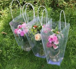 Trapezoidal Transparent Gift Bag Plastic Waterproof Flower Bags Shop Package Bags Party Holiday Flowers Package Handbags