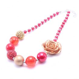 Gold Color Flower Christmas Kid Chunky Necklace Bubblegum Bead Baby Girl Chunky Necklace Jewelry For Toddler Children