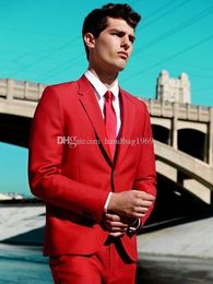 Classic Style One Button Red Groom Tuxedos Notch Lapel Groomsmen Mens Suits Wedding/Prom/Dinner Blazer (Jacket+Pants+Tie) K443