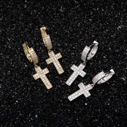 New Men's Cross Charm Earrings Ice Out Cubic Zircon Gold Silver Color Couples Earring Rock Street Hip Hop Jewelry For Gift