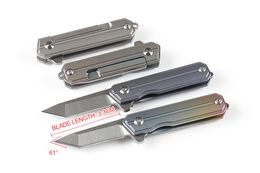 24pcs/lot DHL Shipping 4 Handle Colors Mini Flipper Folding Knife D2 Tanto Satin Blade CNC TC4 Titanium Alloy Handle With Necklace Chain