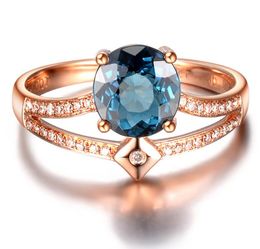 Women's Double-layer Open Ring with Adjustable Imitation Natural Blue Tourmaline Coloured Gemstone and Zircon Ring