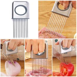 Stainless Steel Onion Holder Fork Tomato Potato Cutting Aid Meat Tenderizer Needle Kitchen Tools