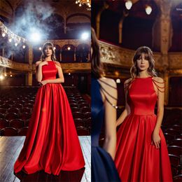 2020 Cheap Hot Sell A Line Evening Dresses Satin Jewel Sleeveless Sweep Train Beaded Formal Prom Dress Ruched Special Occasion Gowns