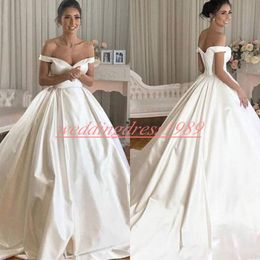 Simple Style Satin Wedding Dresses Off The Shoulder Bride A-Line Church Plus Size Saudi African Bridal Gowns Ball Formal Custom Made