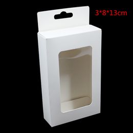 30 Pcs Lot 3x8x13 cm White Kraft Paper Handmade Soap Storage Box for Jewelry Paper Board Hanging Hole Gift Box Pearl Candy Crafts Window Box