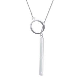 Hot Silver Plated Chain Bar Circle Lariat Necklace Long Strip Pendant Necklaces Women Jewelry Accessories