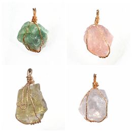 Natural Stone Female Pendant Handmade Color Line Wrapped Original Necklace Amethyst Pink Quartz Fashion Simple