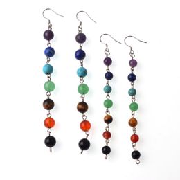 7 chakra healing crystal earrings stone aura ear hook ear beads long section (send pure silver ear hook)