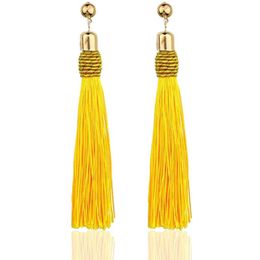 Vintage Big Yellow Long Tassel Earrings Luxury Maxi Green Silk Thread Ethnic Bohemian Earrings For Women Jewellery Gift wholesale