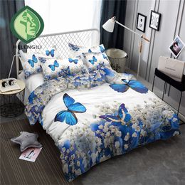 HELENGILI 3D Bedding Set Flowers butterflies Print Duvet cover set bedclothes with pillowcase bed home Textiles #XH-02