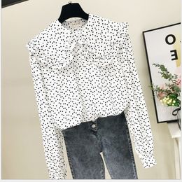 Spring White Polka Dot Sweet Teenager School Girl Shirt Thin Colourful Cute Long Sleeve Chiffon Blouse Female Elegant Tops