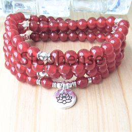 MG0671 A Grade Carnelian Women`s 108 Mala Bracelet 4 Wrap Red Agate Energy Beads Bracelet Natural Gemstone Lotus Charm Bracelet