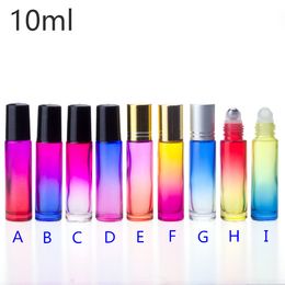 10ml Essential Oil Roller Ball Bottle Colourful Portable Thick Glass Massage Refillable Container with Gold Silver Black White Cap For Option