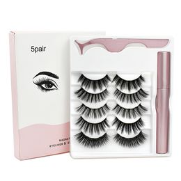 5 Pairs Magnetic Eyelashes Natural long Magnetic Eyeliner Magnetic False Eyelashes Tweezer Set Makeup Set Eyelash Extension J168