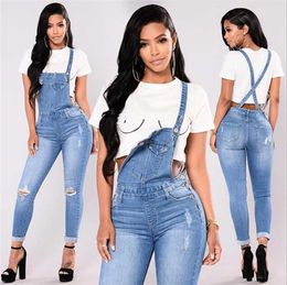 Fashion-New Woman Overalls Jeans Fashion Cuffs Capris Denim Jeans Ripped Casual sexy bodysuit Free Shopping