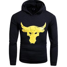 Mens Spring New Hoodies Harajuku Printed Bull Hooded Sweatshirts Thick Fleece Pullovers