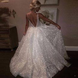 2019 Wholesale White Sparkle Sequin Evening Dresses Deep V Neck Sexy Low Back Long Prom Dress Cheap Pageant Gowns Special Occasion Wear