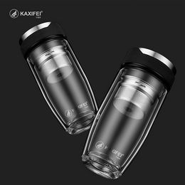 Double Layer Glass Water Bottle Tea Fruit flower bottle Transparent Water Bottles With 304 stainless Steel Tea Infuser Hot sales