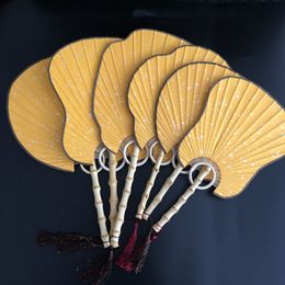 Gold Yellow DIY Rice Paper Blank Fan Traditional Craft Chinese Hand Fan Vintage Bamboo Root Lantern Begonia Banana Round Fan