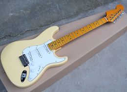 Yellow Electric Guitar with Reversed Headstock,Yellow Maple Neck,White Pickguard,,Can be Customised as Request