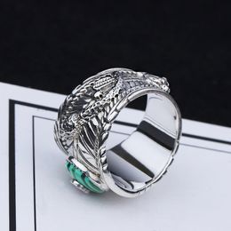 S925 Silver Double Snake Turquoise Ring Vintage Sterling Silver Malachite Snake Ring Men and Women Thai Silver Malachite Tiger Head Ring