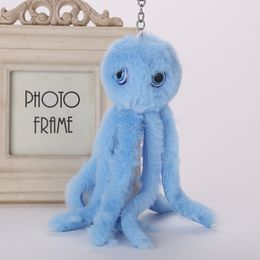 Cute Octopus Keychains Women Pompom Artificial Rex Rabbit Fur Car Key Ring Long Tassel Fluffy Key Chain Bag Jewellery Gift