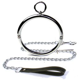 BDSM Bondage Necklace Metal Neck Collar Lock with chain Traction Rope Slave Role Play Restraints Adult Games Sex Toys Products for Woman Men