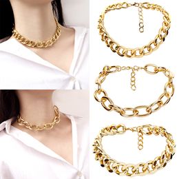 Womens Ancient Big Chain Personality Chockers 18k Yellow Gold plated Simple Cross Chain Statement Necklace Jewellry 12 inch