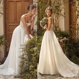 lihi hod a line wedding dresses sequins appliqued beaded lace sweep train beach wedding gowns custom made lace bridal dress