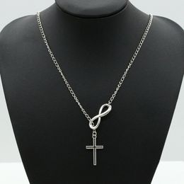 Infinity Cross Pendant Necklaces for Women Ladies Fashion Wedding Party Event Jewellery 925 Silver Plated Chain Eight Elegant Charms Necklace