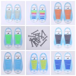 Solid Colour Unisex Easy No Tie Shoelaces adult Silicone Elastic Shoe Laces man women Running Shoelacess Fit All Sneakers 16pcs/set