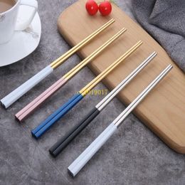 free shipping 304 Stainless steel Anti-Slip anti-hot square chopsticks insulated durable metal chopsticks