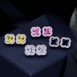 New Fashion Cubic Zirconia Leaf Earrings Women Brand Designer Jewellery Wedding Luxury CZ Mens Hip Hop Earrings