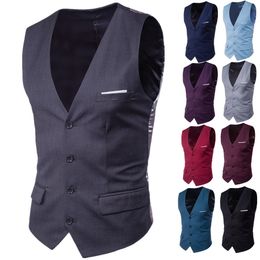 9 Kolory Mężczyźni Kamizelki Solidne Kolor Biznesowy Formalny Mężczyzna Kamizelka Moda Groom Tuxedos Wear Oblubienica Kamizelki Casual Slim Vest Custom S-6XL