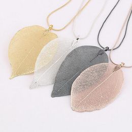 Fashion Jewelry Maxi Necklace Rose Gold Color Chain Real Leaf Charm Design Pendant Necklaces Women Gift LX8949