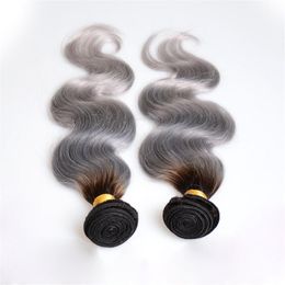 Top ombre 1B/Gray Two Tone Peruvian Virgin VMAE Grey Human Hair Extensions Weave Body Wave 3 Hair Bundles Weaving