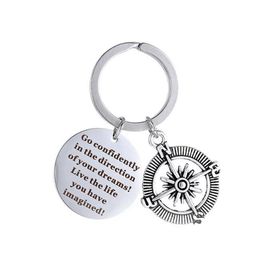 Inspirational Keychain Gifts - Go Confidently in The Direction You Have Imagined Compass Jewellery Graduation Gift Birthday Gift
