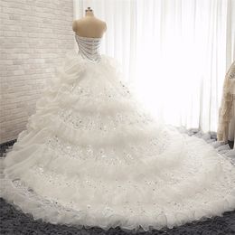 Vintage Crystal Wedding Dresses 2020 Sweetheart Beading Ruffles Lace Appliqued Wedding Gowns Bride Dress Vestido de noiva261v