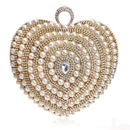 Designer-Wedding Bride's Handbags Luxurious Purse Beaded Diamonds Evening Bags Ring Rhinestones Day Clutches Heart Design Pearl Bag