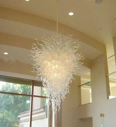 100% Mouth Blown Murano Chandeliers Modern Art Deco White Glass High Ceiling Decorative LED Light Source Villa Decor Chandelier