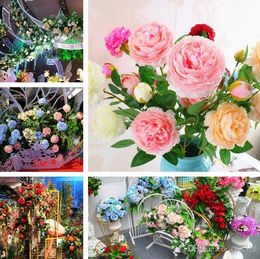Fashion 3 Heads 65*8cm Artificial Flowers Peony Bouquet 13Colors Silk Bridal Bouquet Vivid Fake Rose for Wedding I261