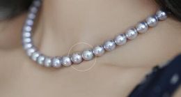 Envío Gratis elegante 11-12mm redondo gris plata collar de perlas 18inch