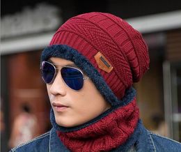 Fashion-hats designer hat 11 colors Autumn and winter hat mens hats knit wool cap plus velvet cap [hat + collar] sets NE-cap1