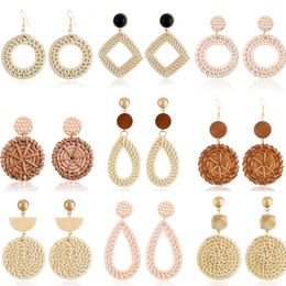 14 Styles handmade weaving earrings wooden earrings stud vintage geometric round exotic national style charm earrings