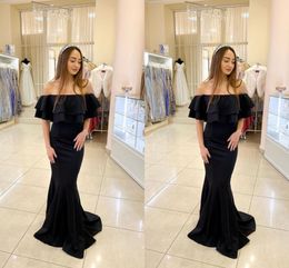 Simple Cheap Plus Size Elegant Off Shoulder Black Mermaid Prom Dresses Floor Length Formal Evening Dresses Special Occasion Party Gowns